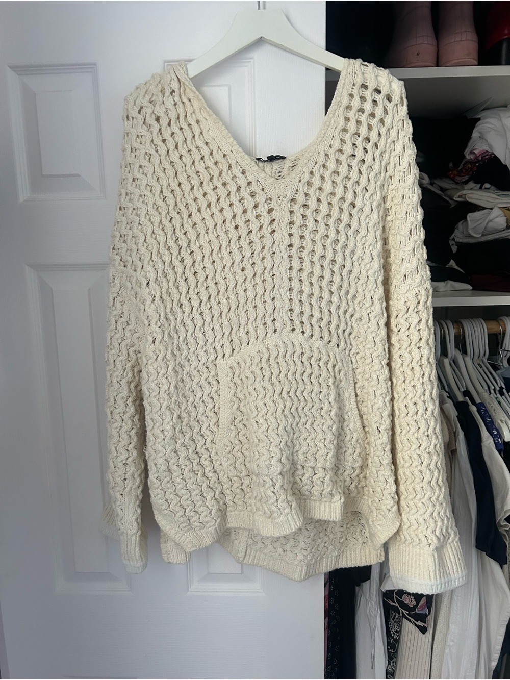 rag & bone Cream Open-Knit V-Neck Sweater CoverUp